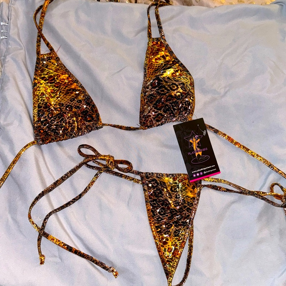 Sexy Playthings Miami Cheetah metallic micro thong bikini. New with tag